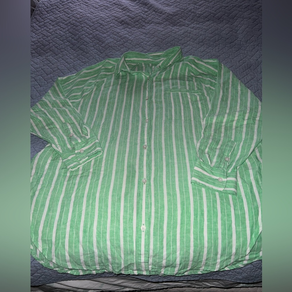Aerie Linen Blend Long Sleeve Button Down Shirt And Shorts Set - Picture 2 of 13